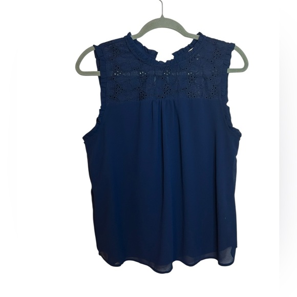 Nwt Monteau Navy Blue Floral Eyelet Blouse - Picture 1 of 5